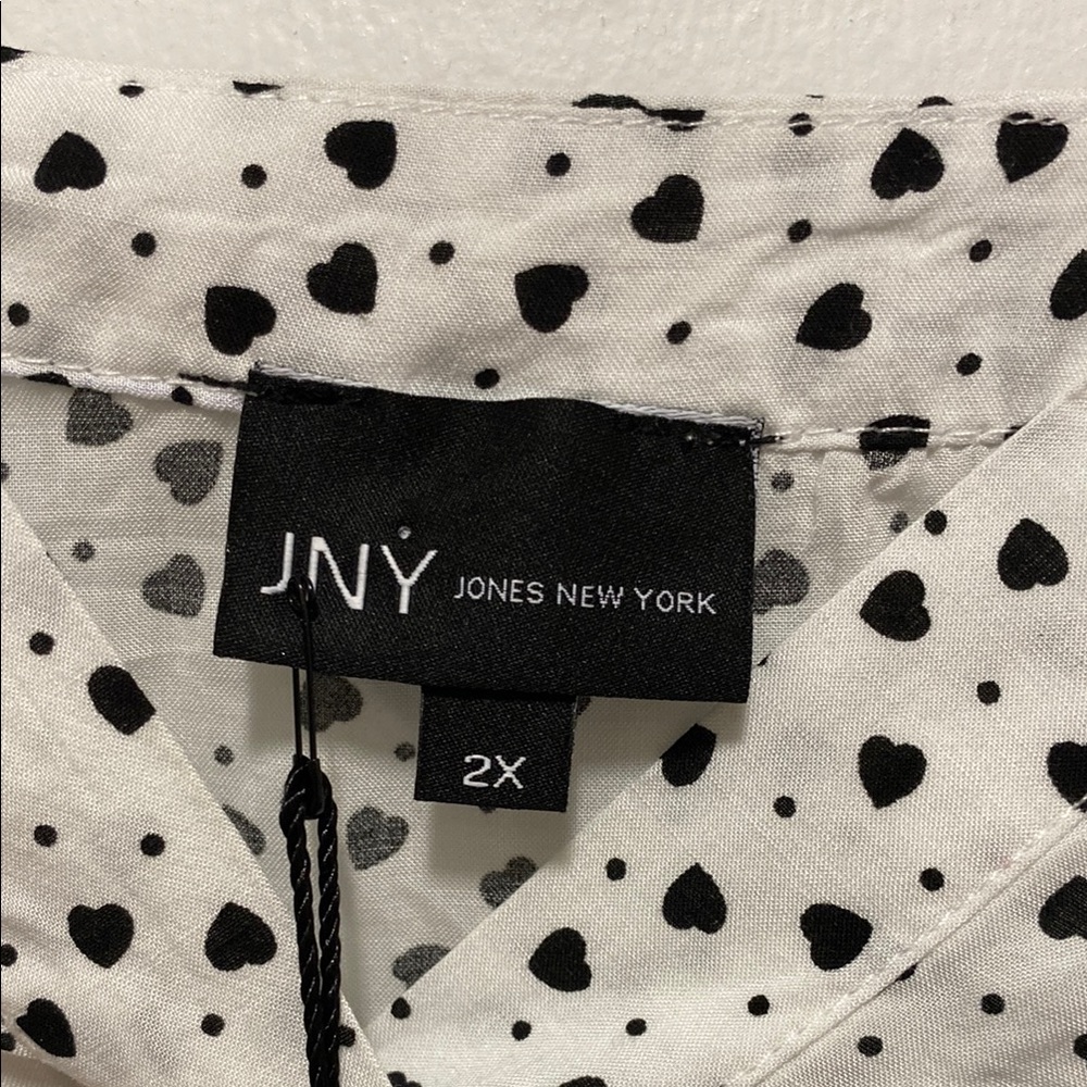 JNY Black and White Tie Front Blouse with Peter Pan Collar - Picture 2 of 4